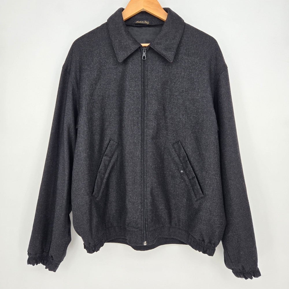 Vintage Mario Valente Mens XL Made in Italy 100% Wool Bomber Jacket Grey Casual